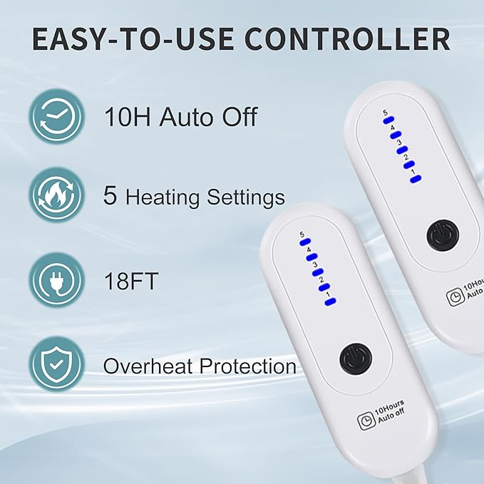 Queen Heated Blanket with 2 Controllers, 84"x 90" Large Electric Blanket, 5 Heat Settings, 10H Auto Shut Off, Machine Washable, Slate Blue