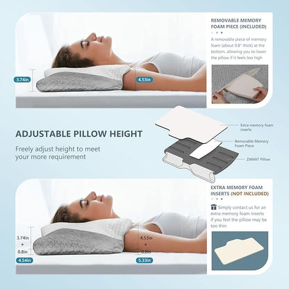 ZAMAT Adjustable Cervical Memory Foam Pillow, Odorless Neck Pillows for Pain Relief, Orthopedic Pillows for Sleeping with Cooling Pillowcase, Ergonomic Support Pillow for Stomach, Back, Side Sleeper