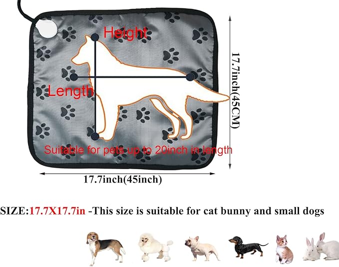 Pet Heating pad Outdoor Small Dog cat Heating pad Heated ped beds for Outside Dogs House Heater Electric Warming pad for Puppies with Timer,Chew Resistant Cord,Easy Clean,Waterproof
