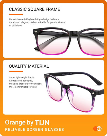 TIJN Blue Light Blocking Glasses for Women Men Clear Frame Square Nerd Eyeglasses Anti Blue Ray Computer Screen Glasses