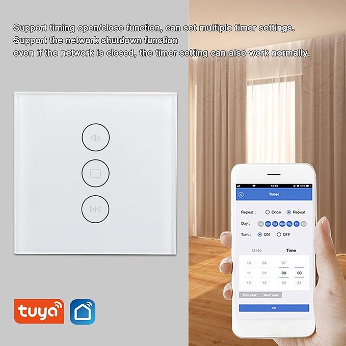Smart Curtain Switch, Wi-Fi Curtain Switch, Motorized Roller Blinds Shutter Touch Wall Switch APP Voice Control for Home Switch, Office Building, Exhibition Hall Switch (White)