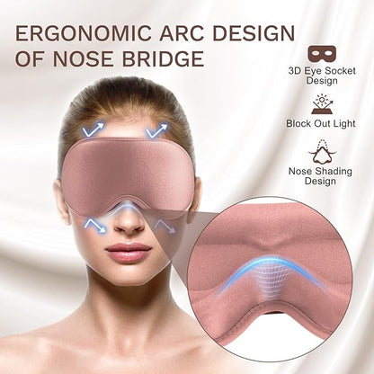 FlyCoco 99% Fully Block Out Light Eye Sleep Mask, 3D Deep Contoured Eyes Cover Zero Pressure, Long Lash Extension Eyes Mask with Adjustable Straps for Sleeping Travel Home Nap Rest Women Men (Rose)