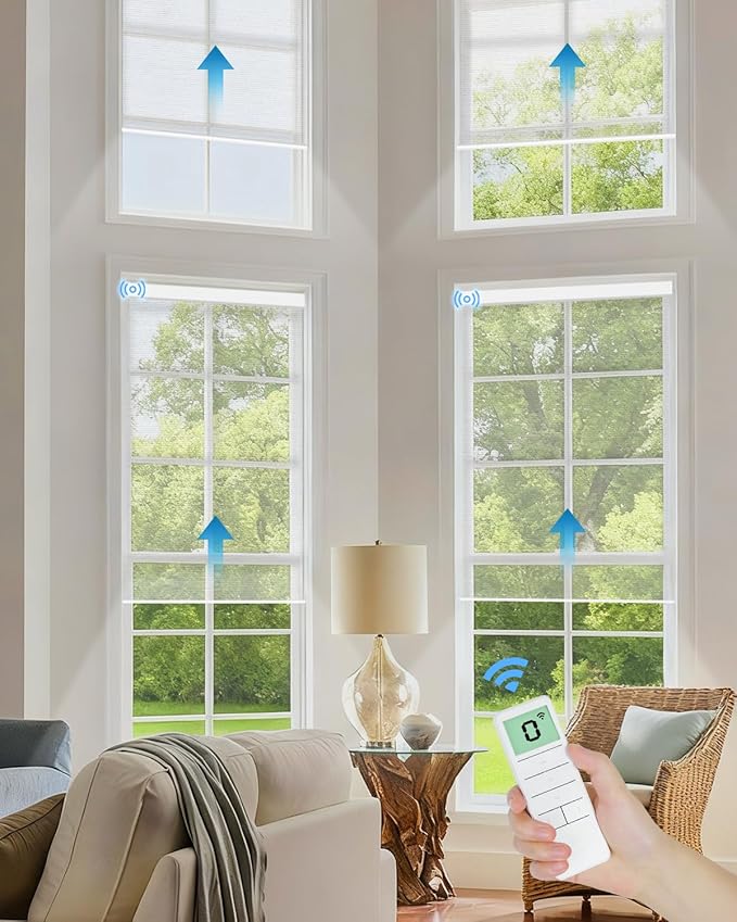 Motorized Sheer Roller Shades with Remote Control, Light Filtering Smart Blinds for Windows Work Alexa Google via Hub, Rechargeable Electric Window Shade Customized Size (Sheer White)