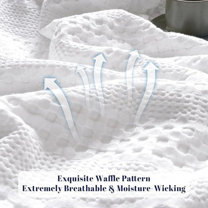 PHF Cooling Waffle Blanket Queen Size, Lightweight 60% Rayon Derived from Bamboo & 40% Cotton Breathable Blanket for Hot Sleepers, Soft and Luxury for Bed Couch and Sofa, 90"x90", White