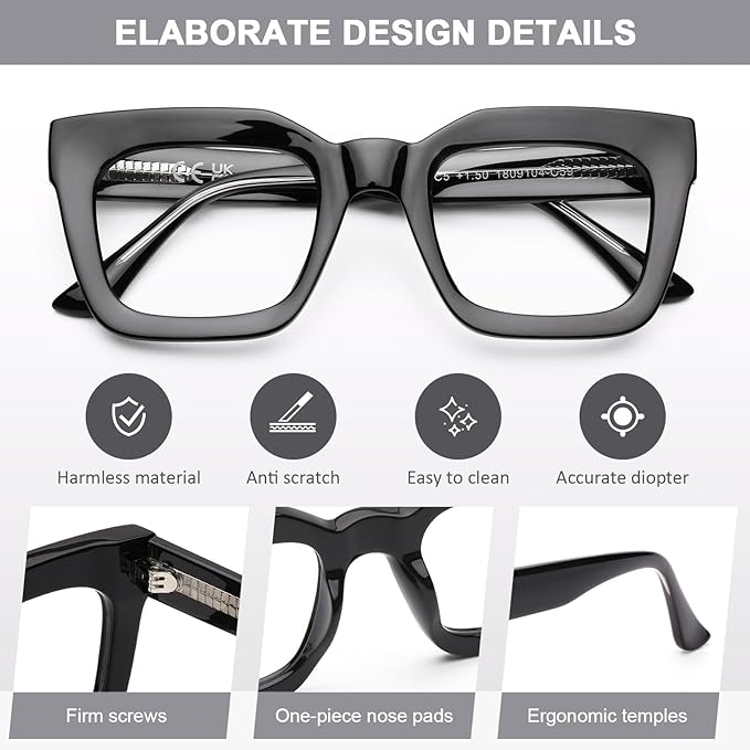 AQWANO Stylish Oversized Reading Glasses for Women Fashion Designer Readers Blue Light Square Computer Glasses