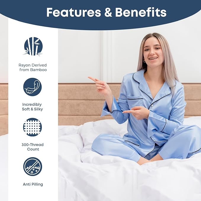 LINENWALAS Queen Size Flat Sheet Only - Rayon Derived from Bamboo Silk Bed Sheet, Premium Breathable Cooling Sheet, Soft Organic Top Bed Sheet (Queen, Navy Blue)