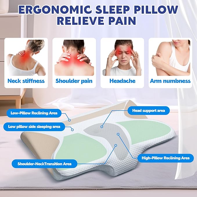 Neck Haven Pillow for Sleeping Ergonomic Sleep Apnea Snoring Pillow with Memory Foam Neck Head Shoulder Support Pillows for Side,Back,Stomach Sleeper (White)