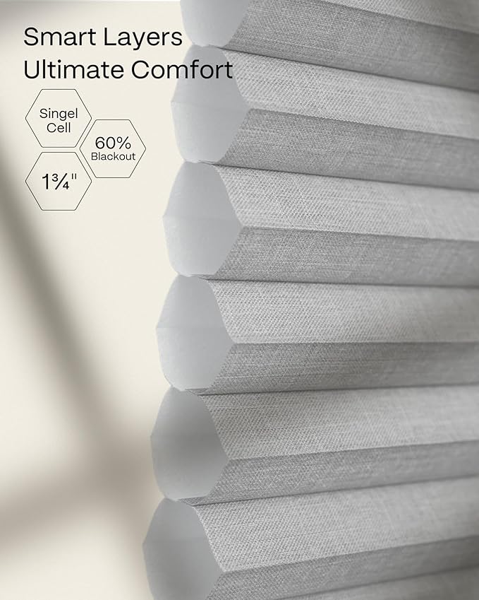 Graywind Motorized Matter Cellular Shades- 60% Blackout Top Down Bottom Up 1-3/4"Cell Honeycomb Blinds for Indoor Windows, Compatible with Alexa Google Siri, Custom Size,Dimout Grey
