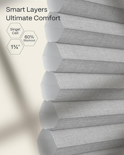 Graywind Motorized Matter Cellular Shades- 60% Blackout Top Down Bottom Up 1-3/4"Cell Honeycomb Blinds for Indoor Windows, Compatible with Alexa Google Siri, Custom Size,Dimout Grey