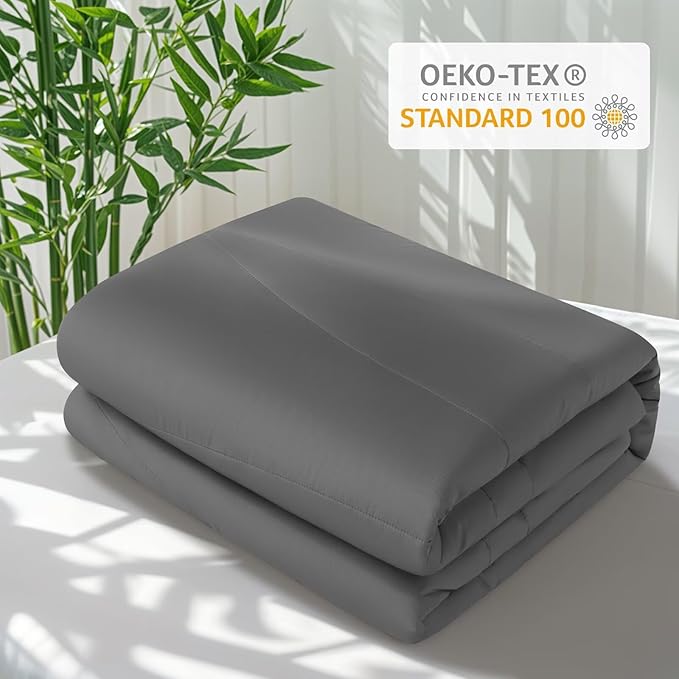 Rwlvpe Cooling Comforter King Size, 100% Rayon Derived from Bamboo Shell, Cooling Blanket for Hot Sleepers, Q-Max>0.48 Breathable Bamboo Fill Duvet Insert (106"x90", Dark Gray)
