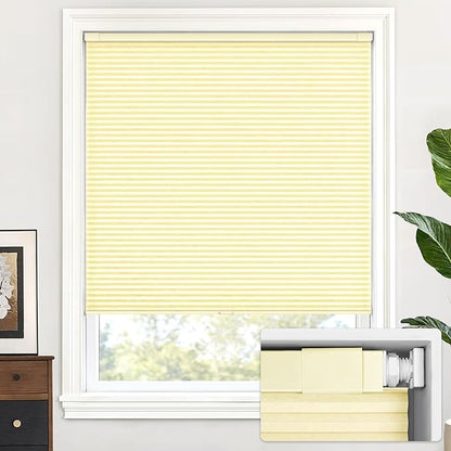 LazBlinds Cordless Cellular Shades, No Tools No Drill Light Filtering Honeycomb Shades Pleated Blinds for Windows, 22'' W x 64'' H, Alabaster