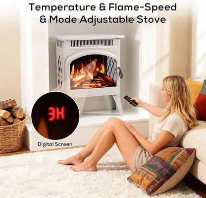 ZAFRO 21" Freestanding Electric Fireplace with Remote, Fireplace Space Heater with Adjustable Flame Color and Brightness, Thermostat/Sleep Mode/Overheat Protection for Bedroom, Living Room(Beige)