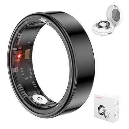 Smart Ring for Women Men, Fitness Tracker with Health Metrics Tracking, 20 Sports Modes, IP68 Waterproof Titanium, 7-Day Battery (Black,10#)