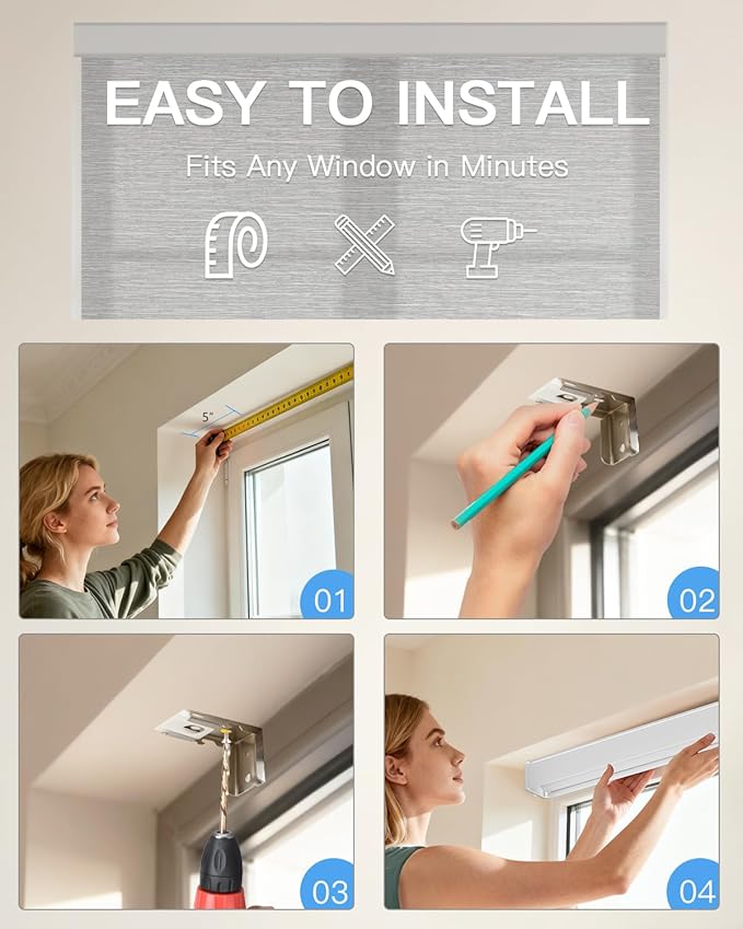 Motorized Light Filtering Roller Shades with Remote Control, Smart Blinds for Windows Compatible with Alexa Google via Hub, Rechargeable Electric Window Shade Customized Size(Texture Grey)