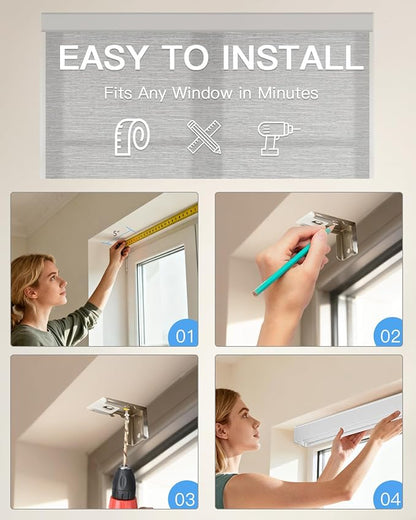 Motorized Light Filtering Roller Shades with Remote Control, Smart Blinds for Windows Compatible with Alexa Google via Hub, Rechargeable Electric Window Shade Customized Size(Texture Grey)