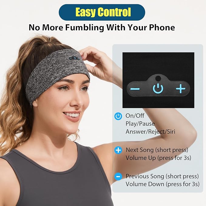 Bluetooth Headband, Bluetooth 5.4 Sleeping Headphones,18 Hours Play Time,HD Stereo, Built-in Microphone, Workout, Running, Sports, Men/Women Gift.(1xBlack,1xGrey)