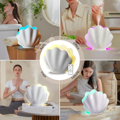 Essential Oil Diffuser 260ML, Shell Aroma Diffuser with Remote Control, 7 Colors LED Night Light for Bedroom Home Relaxation, Valentines Day Gifts