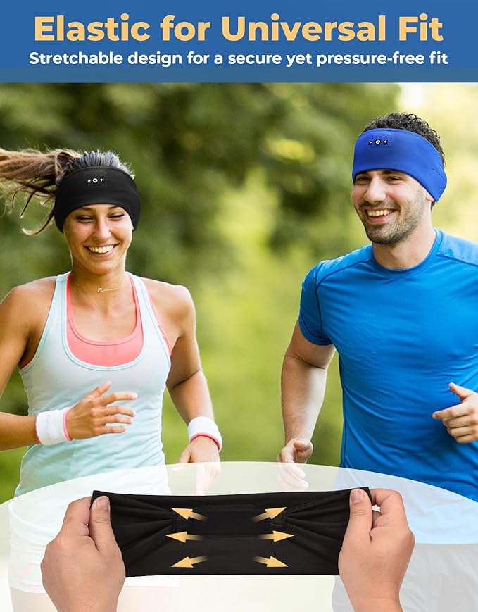 2PCS Sleeping Headphones, Headband Headphones with HD Stereo Speakers, Bluetooth Headband for Sports, Running, Workouts, Yoga, Travel, Gift - Black&Blue