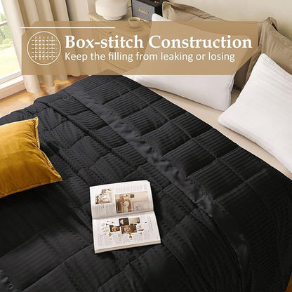 downluxe King Size Blanket with Satin Trim, Lightweight Down Alternative King Blanket for All Season, Machine Washable (Black, 108 x 90 Inch)