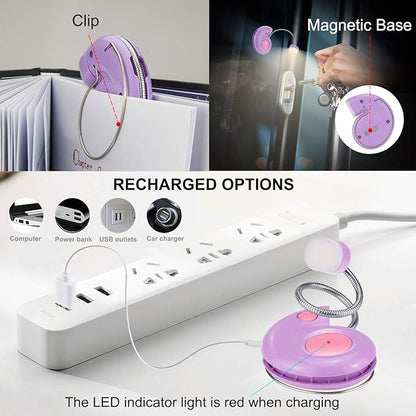 Kids Rechargeable Book Light, Clip on Reading Light for Kid, Kids Reading Lights, Amber Book Light for Reading in Bed, 2 Lighting Modes, Blue Light Blocking, Bookmark Light for Bookworms-Violet