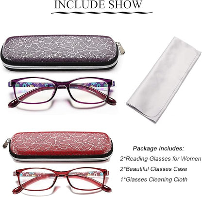 EYEURL Reading Glasses for Women, 2 Pack Blue Light Blocking Readers Lightweight Filter UV Ray/Glare Anti Eyestrain 3.75
