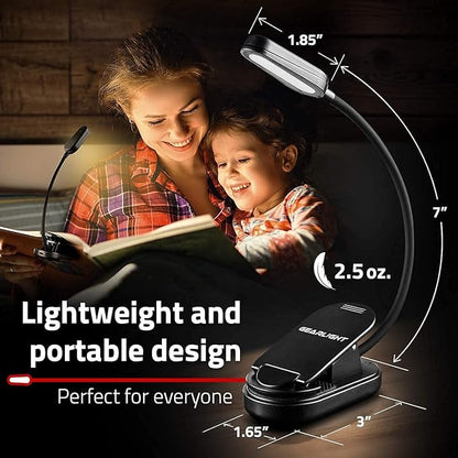 GearLight Rechargeable Book Light for Reading in Bed - Adjustable LED Clip-on Lamp with 3 Light Modes - Rechargeable, Flexible Neck Reading Light for Books, Laptops, and More - Black - (Pack of 2)