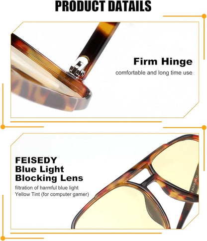 FEISEDY Amber Blue Light Glasses for Computer Gaming Orange/Yellow lens Anti Eyestrain Sleep Glasses G2835