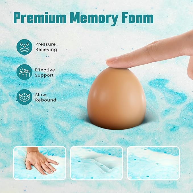 NEWBULIG Mattress Toppers Memory Foam Twin, 2 Inch Thick Bed Topper Pad Cooling Gel Infused Soft Comfy Padding Breathable for Sleeper Sofa Couch RV Camper, CertiPUR-US Certified