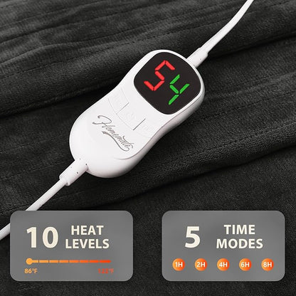 Homemate Heated Blanket Electric Throw - 50"x60" Heating Blanket Throw 1/2/4/6/8 Hours Auto-Off 10 Heat Level Over-Heat Protection Flannel Sherpa ETL Certification
