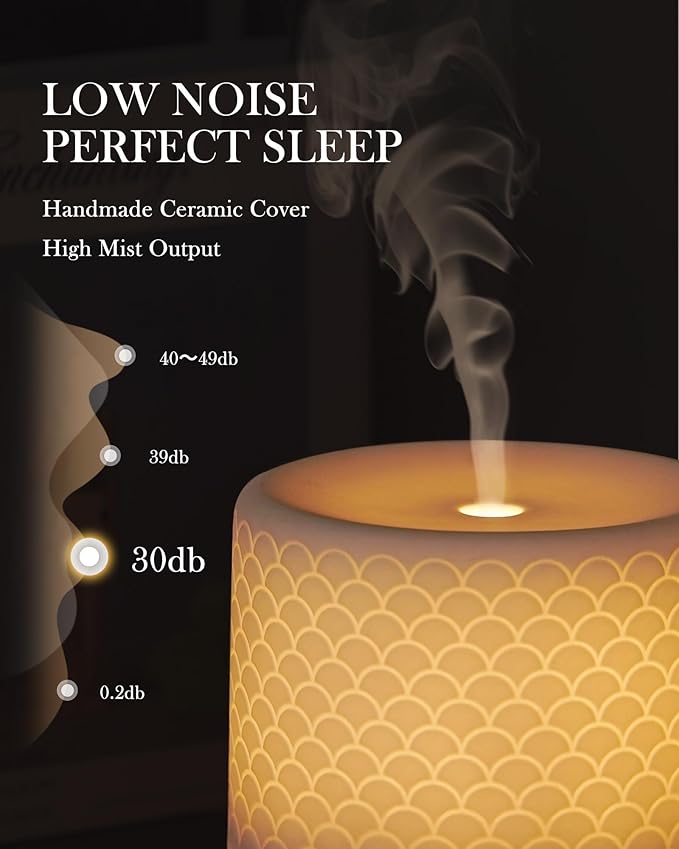 Essential Oil Diffuser, 280ml Ceramic Aromatherapy Diffuser with Ultrasonic Cool Mist Humidifier, Timer, Auto Shut-Off, Large Room Aroma Diffuser for Home, Bedroom, Office, Yoga