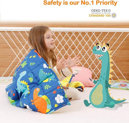 Uttermara Weighted Blanket 5 lbs, Ultra Cozy Minky Fleece and Cotton Sided with Cartoon Patterns, Reversible Heavy Blanket Great for Calming and Sleeping, 36x48 inches, Blue Dinosaur Park