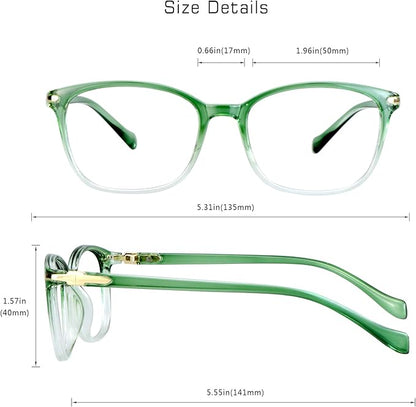 VisionGlobal Blue Light Blocking Glasses for Women, Anti Eyestrain, Computer Reading, TV Glasses, Stylish Square Frame, Anti Glare(Clear Green,4.75 Magnification)