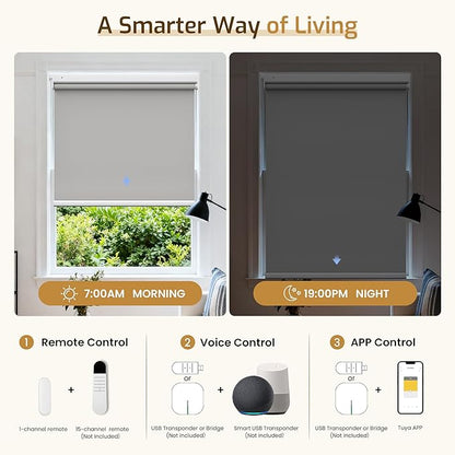 Grandekor No Drill Motorized Blinds with Remote, Blackout Roller Shade Electric Smart Remote Control Blinds, Fit for APP and Voice Control Gray-Blackout 55" W x 36" H