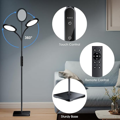 Light Therapy Lamp, 11,000 Lux Sunlight Lamp with Touch&Remote Control, Floor Lamp with 4 Color Temperatures &5 Brightness Levels,Full Spectrum Light with 4 Timers for Reading/Office/Home