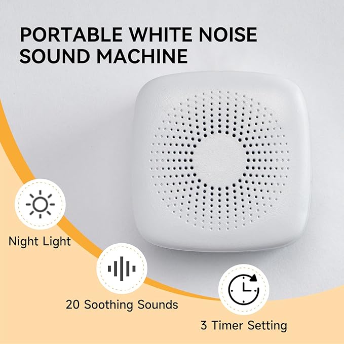 Noise Sound Machine with 20 Soothing Sounds & Night Light, White Noise Sound Machine for Sleeping, Adjustable Volume 3 Timer Settings, Sleep Sound Machine for Adults, Home, Office, Travel