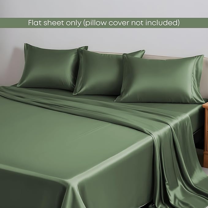 LINENWALAS Twin Flat Sheet Only - Rayon Derived from Bamboo Silk Bed Sheet, Premium Breathable Cooling Sheet, Soft Top Sheet (Twin, Avocado Green)
