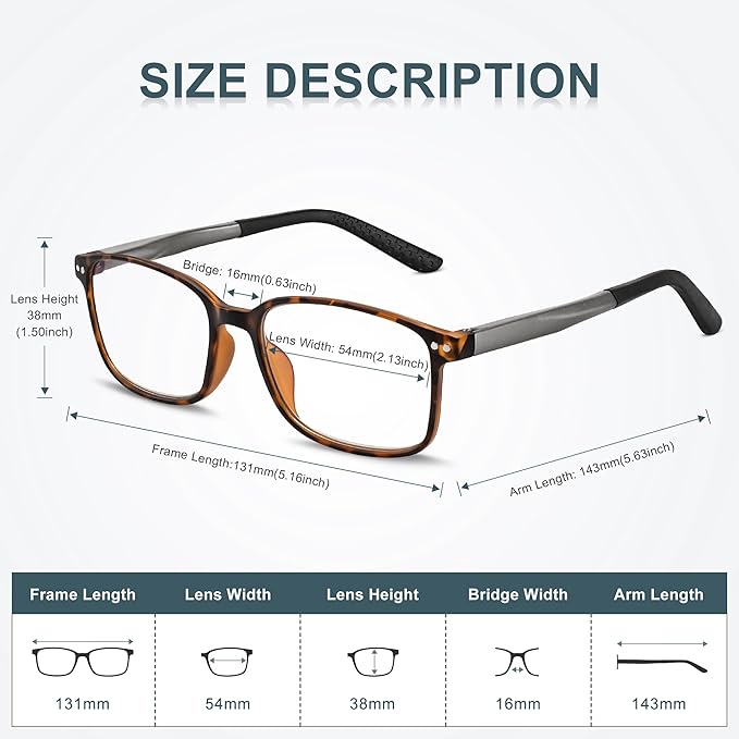 EASY READ 2 Pairs Sporty Style Reading Glasses for Men，Rectangular TR90 Blue Light Blocking Readers with Spring Hinge