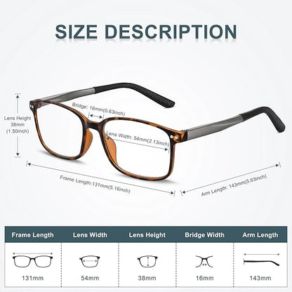 EASY READ 2 Pairs Sporty Style Reading Glasses for Men，Rectangular TR90 Blue Light Blocking Readers with Spring Hinge