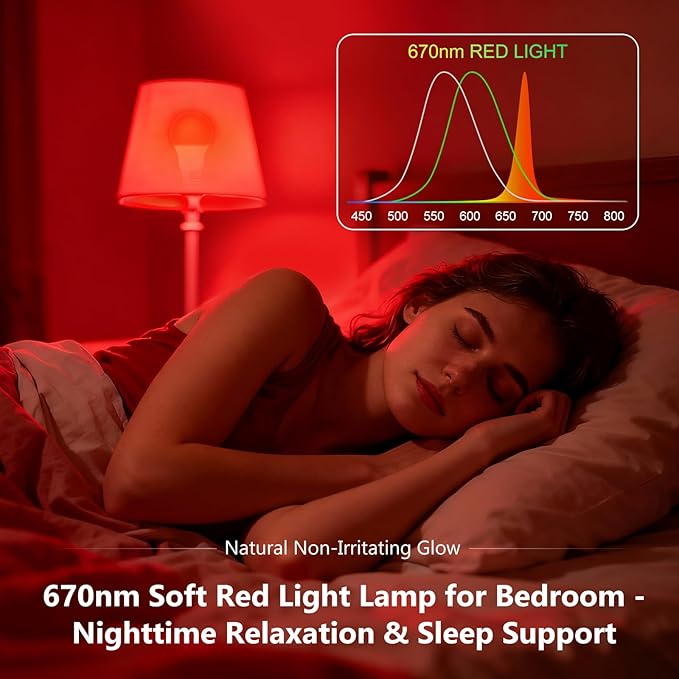 Red Light Bulb, 670nm Deep Red Light Bulbs for Sleep Improvement & Relaxation, Blue Light Blocking Sleep Aid Lamp with 7W E26 Base for Bedroom, Meditation, Yoga, Travel