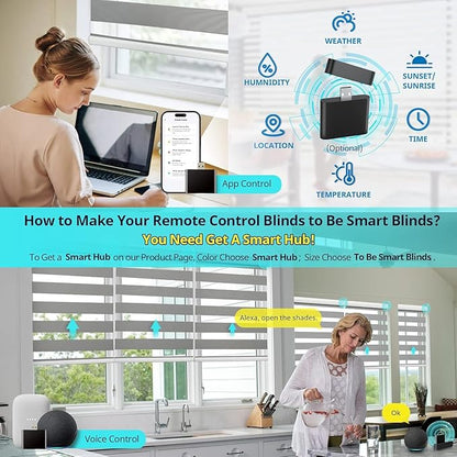 Motorized Zebra Blinds with Remote, Smart Dual Layer Automatic Shades with Privacy Light Control, Cordless Electric Blackout Blind for Indoor Windows, Grey, 35" W x 72" H