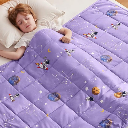 anfie Weighted Blanket Kids(50"x60" 5lbs) Weighted Blanket Cooling Blanket for Sleeping,Throw Size Breathable Blanket with Premium Glass Bead(Space Purple)