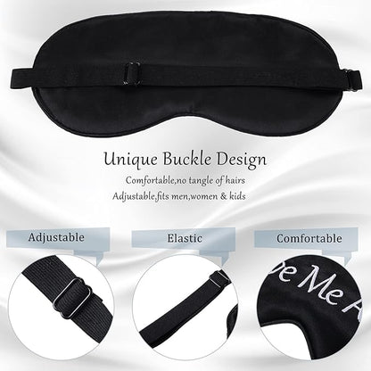 Geyoga 4 Pieces Funny Eye Mask for Sleep Soft Satin Eye Mask Blackout Blindfold with Adjustable Strap Silk Cover Out Lights for Women Men Travel, Nap, Meditation (Champagne, Grey, Purple, Black)
