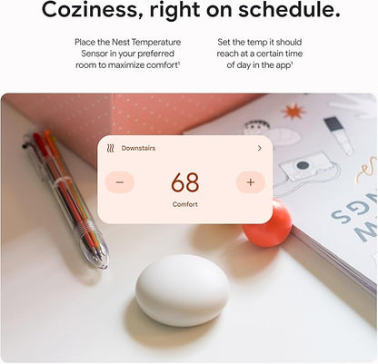 Google Nest Temperature Sensor (2nd Gen) 3 Pack - Room Comfort Sensor with Scheduling - Works with The Nest Learning Thermostat (3rd and 4th Gen) and Nest Thermostat E - Porcelain