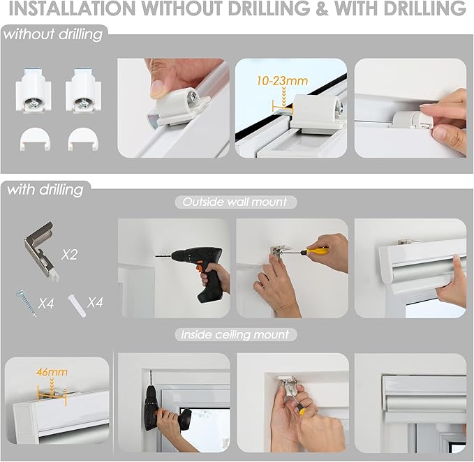 Allesin Motorized Roller Shade Blinds Work with Alexa for Window, 100% Blackout Smart Shades Cordless with Remote Control, Electric Automated Blinds for Window, Customized Size for Smart Home (White)