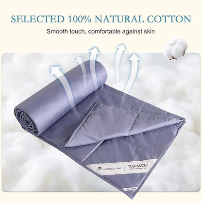 YOUR MOON Summer Lightweight Wool Comforter - Breathable & Thin Duvet Insert for Hot Sleepers, 100% Australian Wool Filling 100gsm with Pure Cotton Shell-Twin Size (Gray)