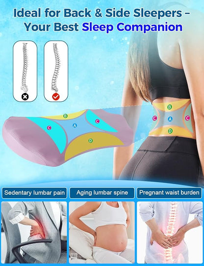 Lumbar Support Pillow for Bed – Memory Foam Lower Back Pain Relief Pillow for Sleeping, Ergonomic Lumbar Pillow for Side & Back Sleepers, Sciatica & Hip Pain Relief, Washable Cooling Cover