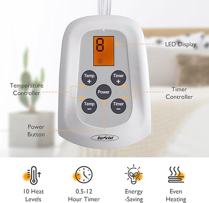 SUNVIVI Twin Size Heated Mattress, Electric Bed Mattress Pad with 12-Hour Timer & 10 Heat Settings, Full Bed Warmer, Machine Washable, 39" x 75"