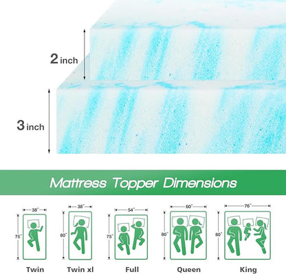 Sweetcrispy Mattress Topper Twin,3 Inch Thick Memory Foam Gel Infused Cooling Toppers Pad for Twin Size Bed, Sleeper Sofa, RV, Camper, CertiPUR US Certified, Ventilated and Breathable, Blue