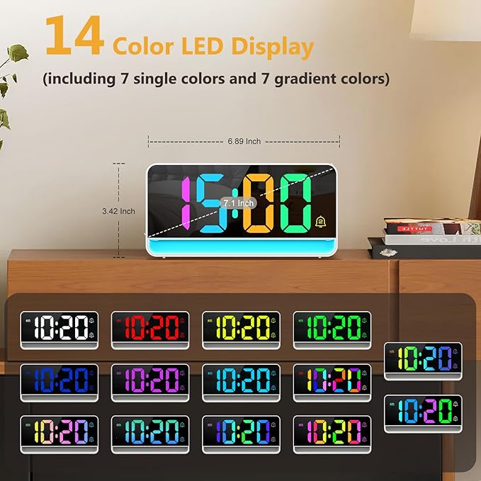 Super Loud Alarm Clock for Heavy Sleepers Adults, Teens, Kids, Digital Alarm Clocks for Bedrooms, White Digital Clock with Adjustable RGB Color/Night Light/Brightness/Dimmer/Volume, USB Port