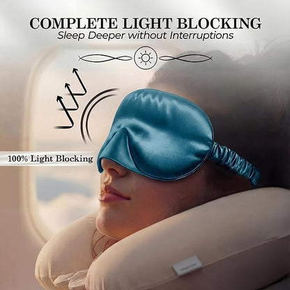 SLEEP SANCTUARY 100% Pure Mulberry Silk Sleep Mask - 22 Momme Light Blocking 3D Contour Silk Eye Mask for Sleeping - Secure Fit for Side Sleepers, Women & Men - Cloud Soft (Peacock Blue)